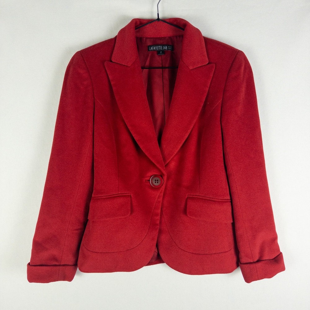 Lafayette 148 New York Wool Angora Blazer Jacket Womens 2 Red Quiet Luxury Old M